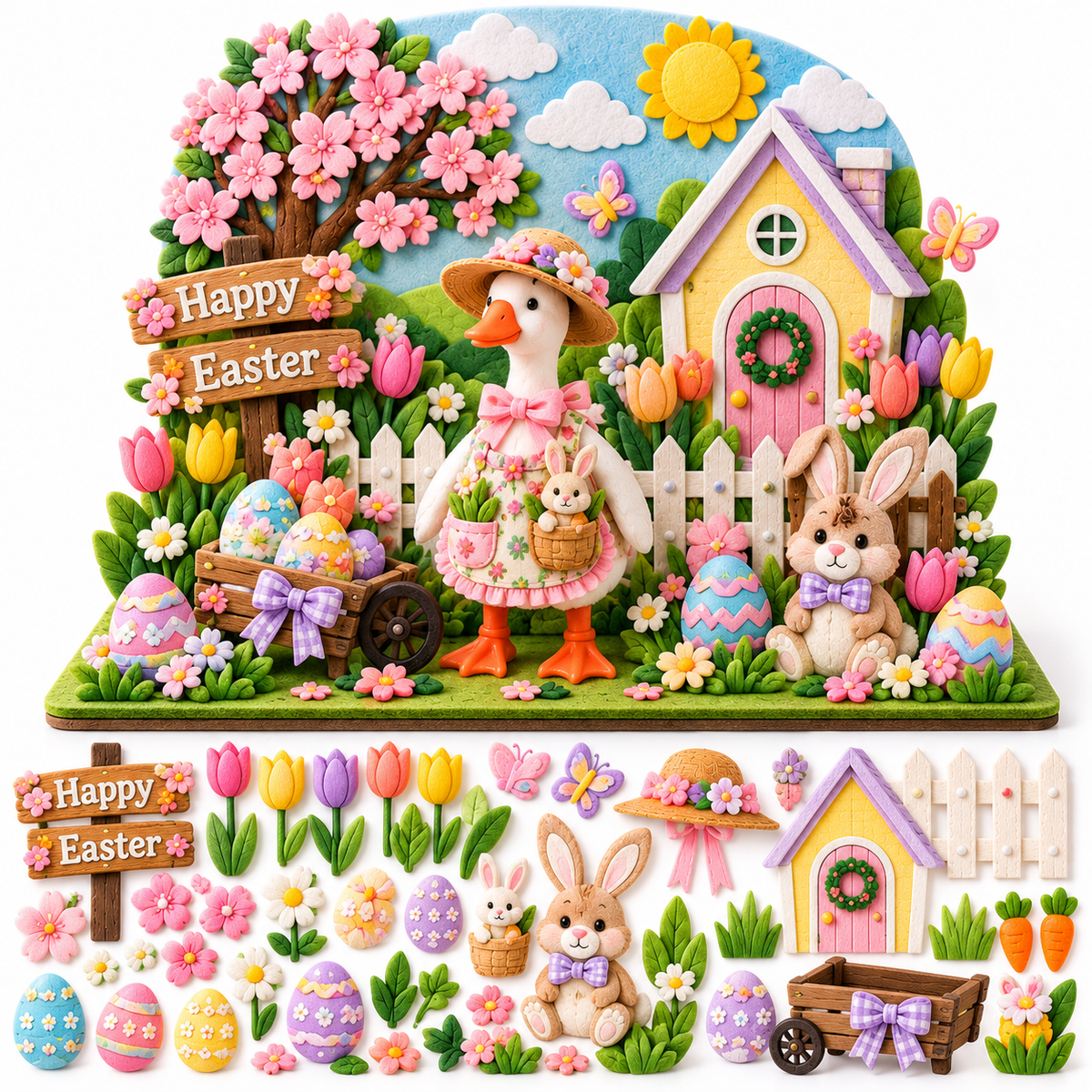 Easter Garden Felt DIY Scene Kit for 7-Inch Goose — DIY design reference; goose inclusion depends on selected package.