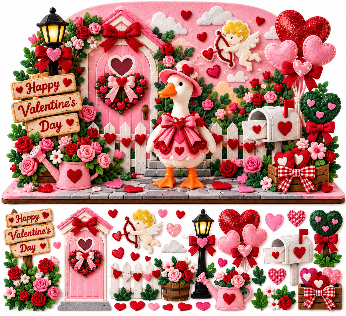 Valentine Heart Garden Felt DIY Scene Kit for 7-Inch Goose — DIY design reference; goose inclusion depends on selected package.