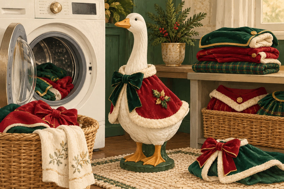 Editorial illustration for Can You Machine Wash a Porch Goose Outfit?
