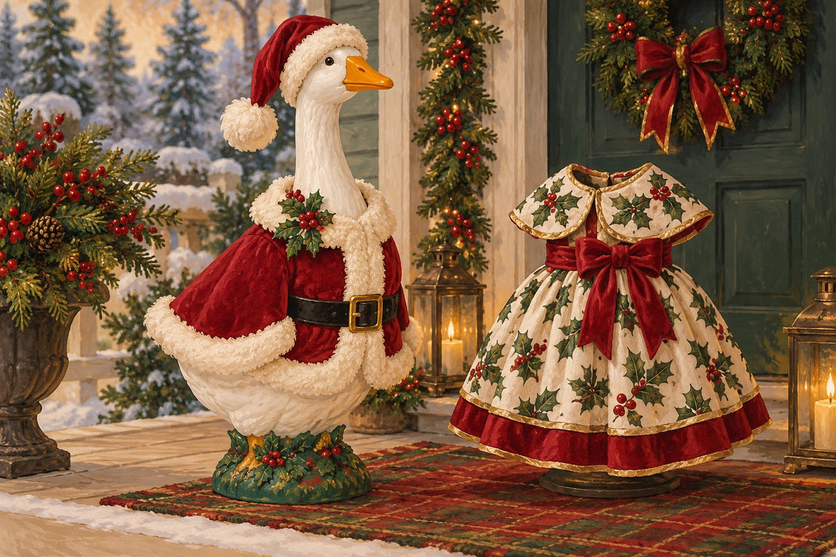 Editorial illustration for Santa or Vintage Christmas: Choosing Your Goose Outfit Style