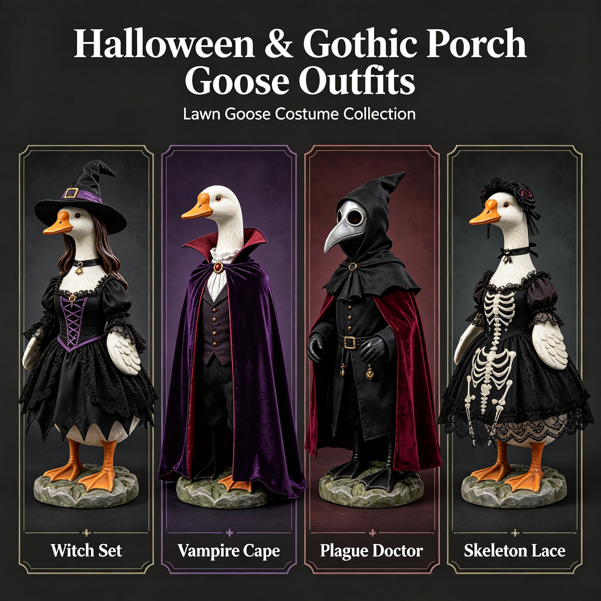 Halloween Porch Goose Outfits by SkeleGoose