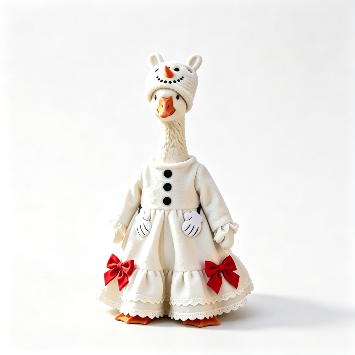 Snowman‑Style Goose Costume Outfit for 23 Inch Lawn Goose Statue, Winter Snow‑Themed Dress with Snowman Hat & Red Bows, Whimsical Cold‑Season Porch Yard Display Decor, Goose Statue NOT Included