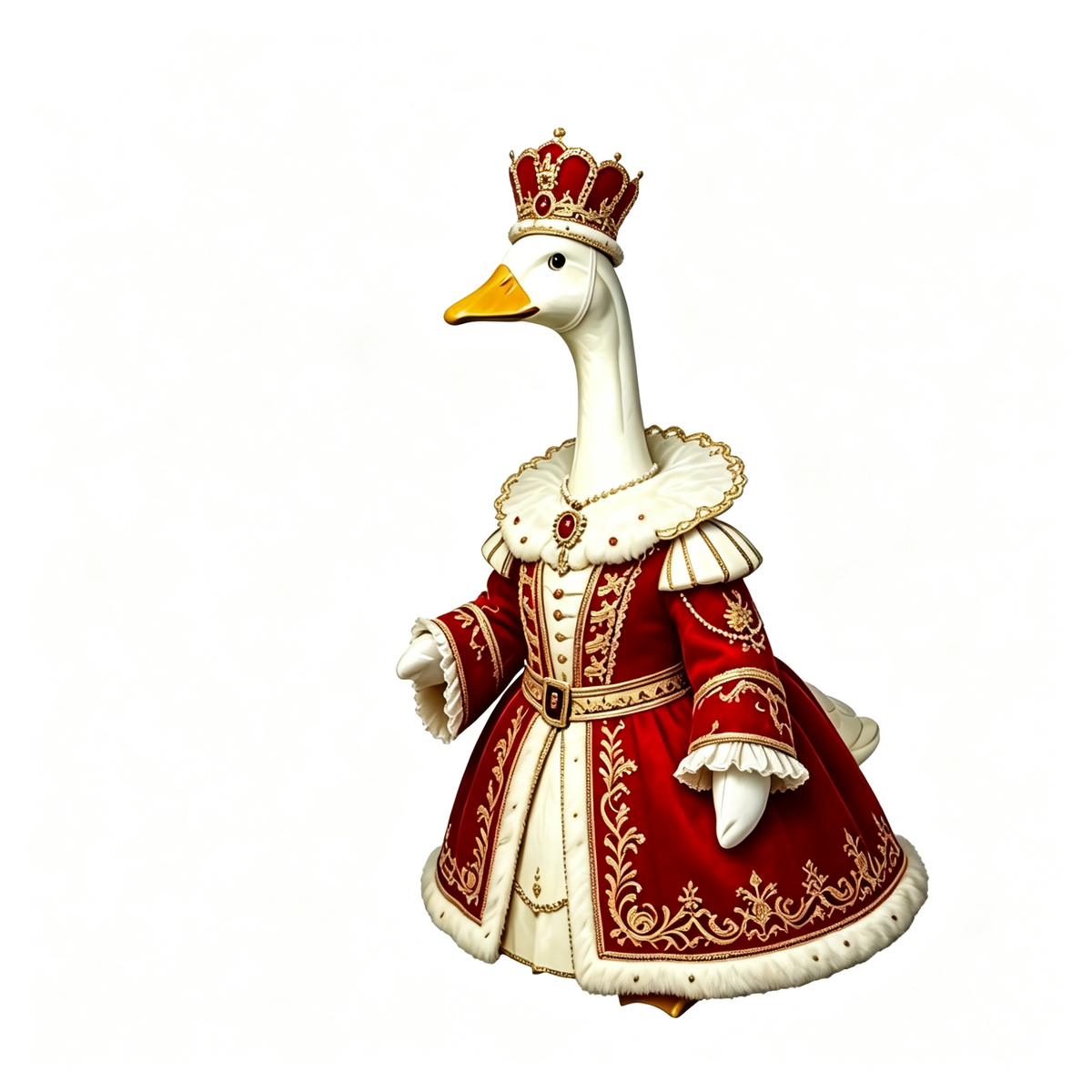 Royal King‑Inspired Goose Costume Outfit for 23 Inch Lawn Goose Statue, Regal Red‑Gold Robe with Ornate Crown, Majestic Porch & Manor Yard Display Decor, Goose Statue NOT Included