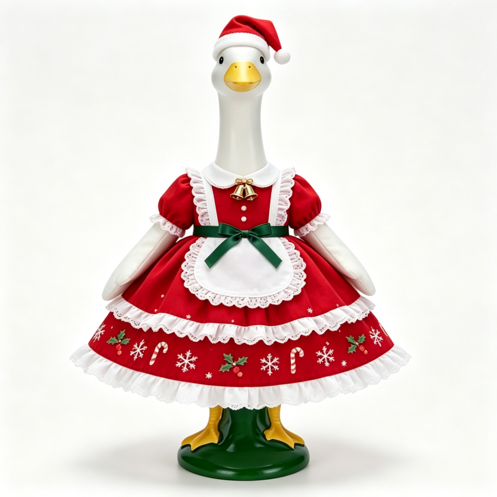 Christmas Themed Goose Outfit for 23‑Inch Lawn Goose Statue, Decorative Figurine Costume with Santa Hat, Bells & Snowflake Print, Yard Porch Display Outfit, Goose Statue NOT Included