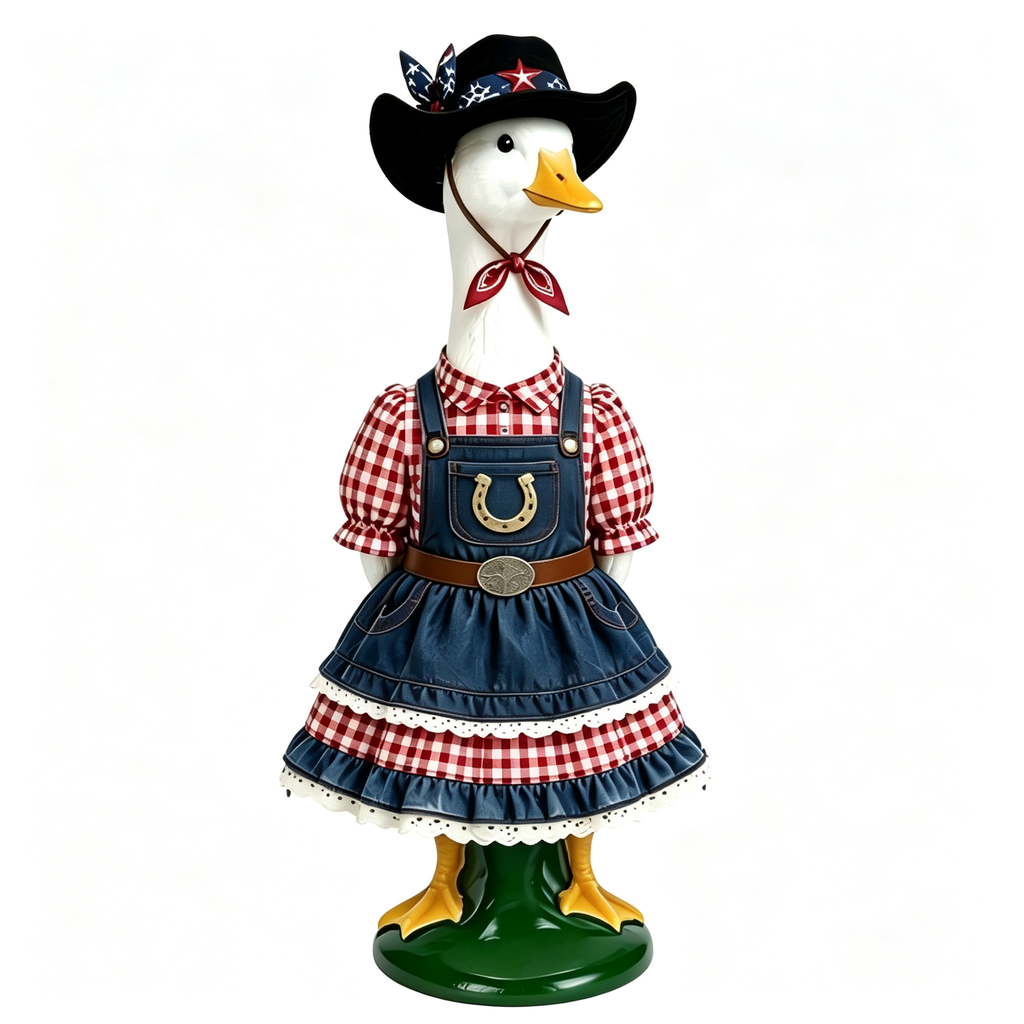 Western Cowgirl‑Style Goose Costume Outfit for 23 Inch Lawn Goose Statue, Ranch‑Inspired Attire with Cowboy Hat & Horseshoe Accent, Rustic Country Porch Yard Display Decor, Goose Statue NOT Included