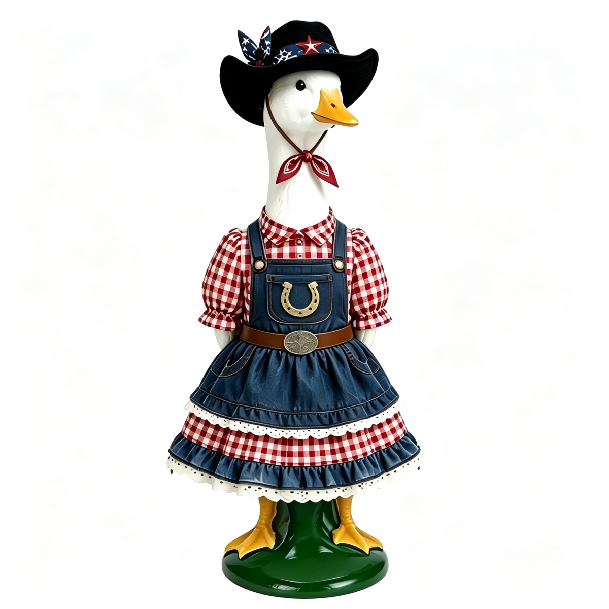 Western Cowgirl‑Style Goose Costume Outfit for 23 Inch Lawn Goose Statue, Ranch‑Inspired Attire with Cowboy Hat & Horseshoe Accent, Rustic Country Porch Yard Display Decor, Goose Statue NOT Included