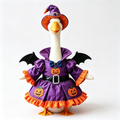 Witch Themed Goose Outfit for 23‑Inch Lawn Goose Statue, Halloween Decor Figurine Costume with Wizard Hat, Bat Wings & Pumpkin Pattern, Yard Porch Display Outfit, Goose Statue NOT Included