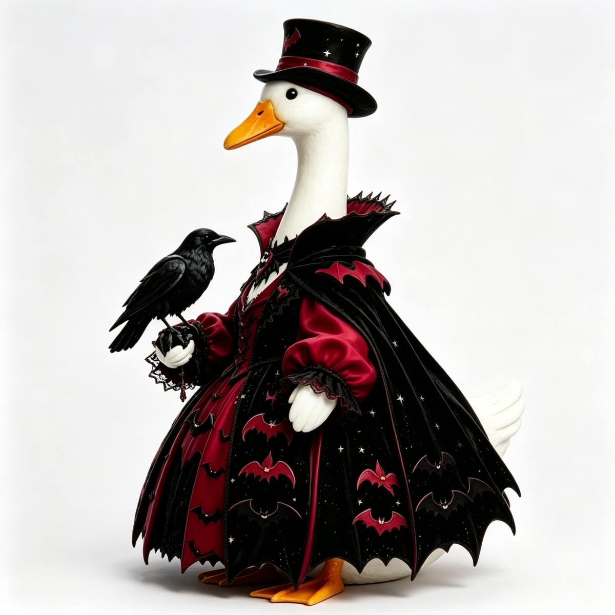 Gothic Vampire‑Style Goose Costume Outfit for 23 Inch Lawn Goose Statue, Dark Spooky Themed Attire with Top Hat & Crow Accent, Dramatic Porch Yard Display Decor, Goose Statue NOT Included