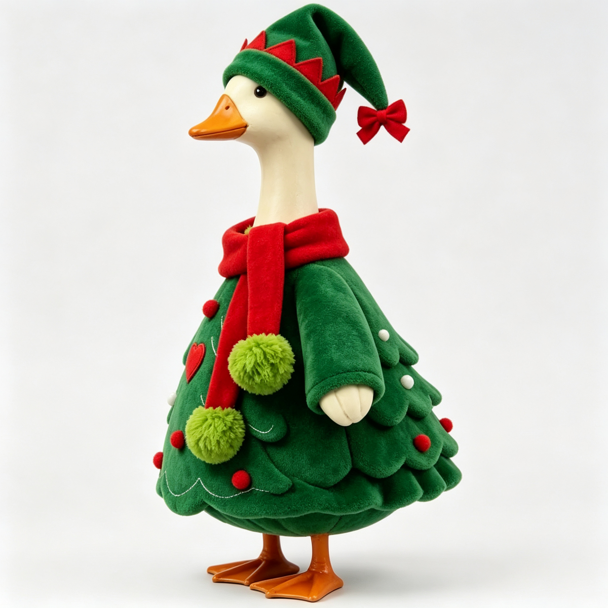 Christmas Tree Goose Costume Outfit for 23 Inch Lawn Goose Statue, Festive Tree‑Shaped Clothing with Elf Hat & Scarf, Farmhouse Porch Garden Decor, Goose Statue NOT Included
