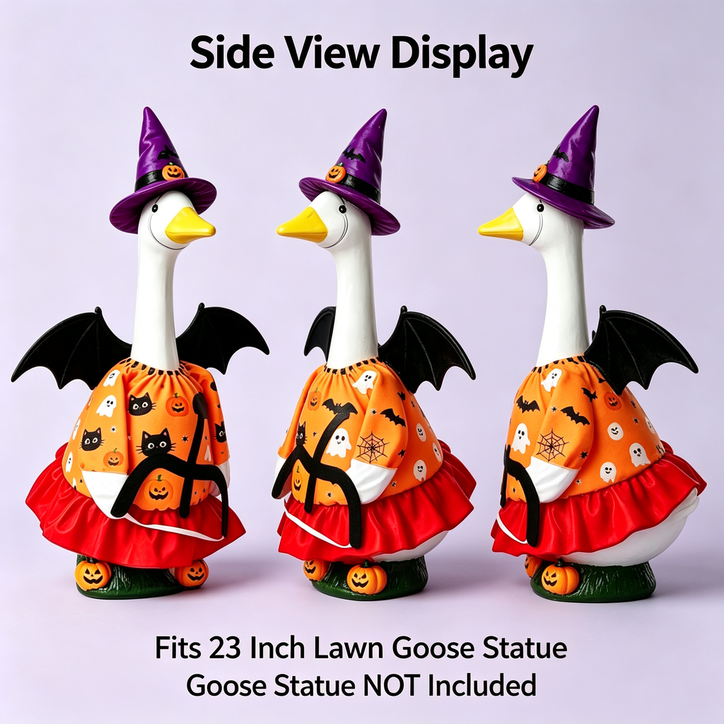 Porch Goose Outfits Halloween, Fall Porch Goose Outfit for 23-Inch Figurine, Seasonal Yard Display, Goose Statue Not Included