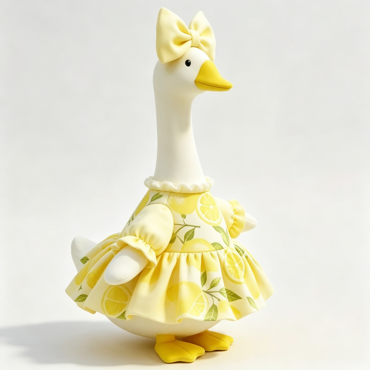 Summer Fresh Vacation‑Style Goose Costume Outfit for 23 Inch Lawn Goose Statue, Lemon‑Print Dress with Oversized Bow, Bright Cheerful Porch Garden Display Decor, Goose Statue NOT Included