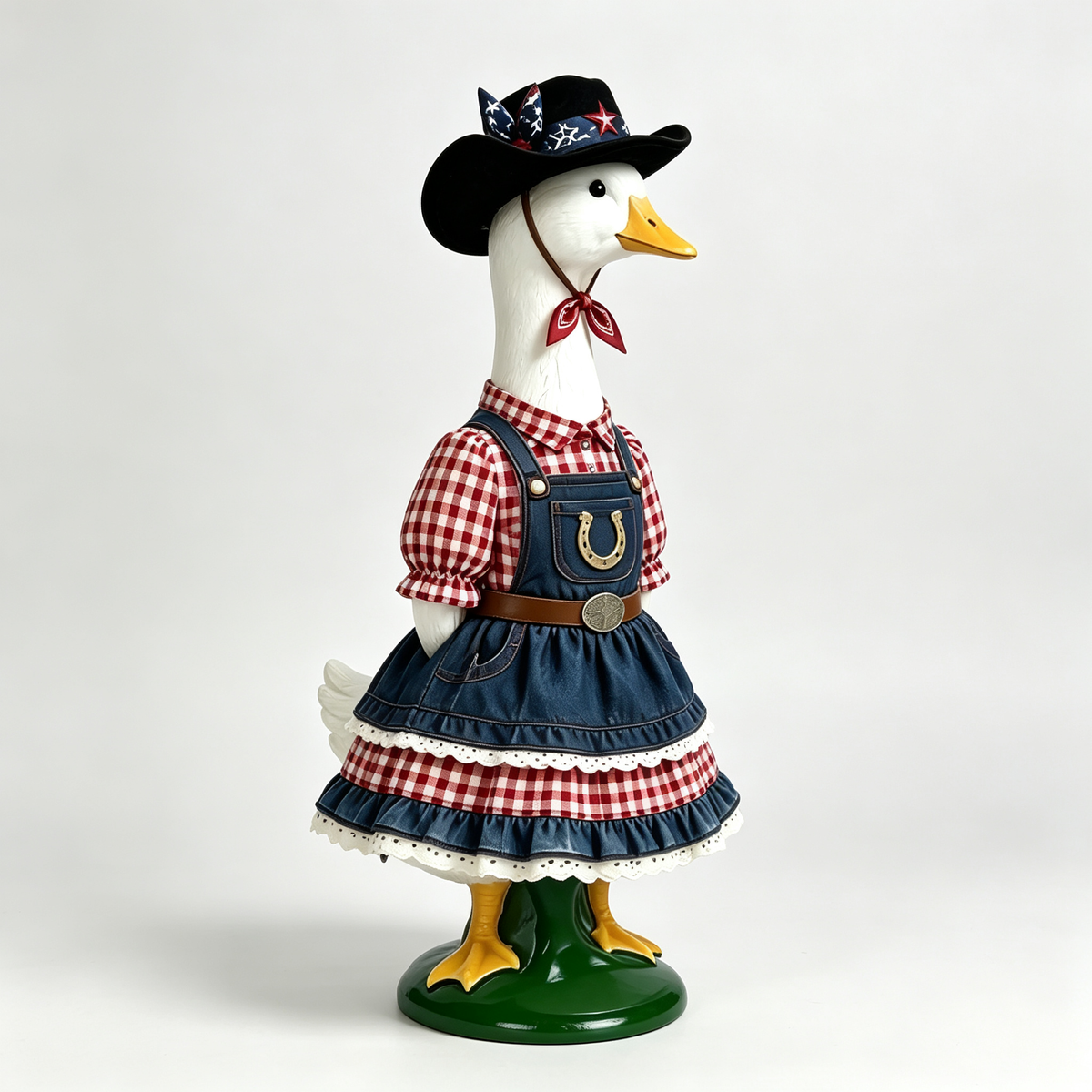Western Cowgirl‑Style Goose Costume Outfit for 23 Inch Lawn Goose Statue, Ranch‑Inspired Attire with Cowboy Hat & Horseshoe Accent, Rustic Country Porch Yard Display Decor, Goose Statue NOT Included