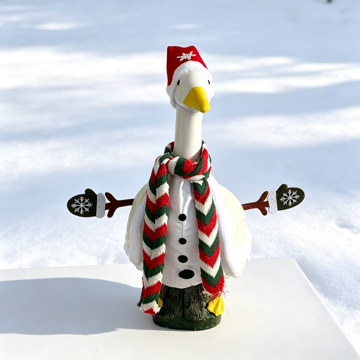 Snowman‑Style Winter Lawn Goose Outfit for 23‑Inch Lawn Goose Statue, Seasonal Figurine Costume with Knit‑Look Scarf & Snowflake Accents, for Indoor & Snowy Porch Display, Goose Statue NOT Included