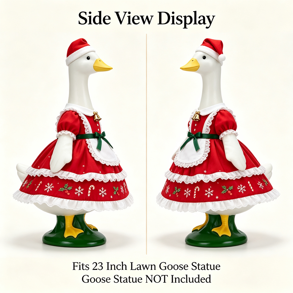 Christmas Themed Goose Outfit for 23‑Inch Lawn Goose Statue, Decorative Figurine Costume with Santa Hat, Bells & Snowflake Print, Yard Porch Display Outfit, Goose Statue NOT Included