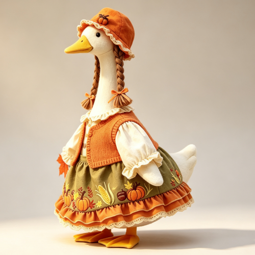 Autumn Harvest Goose Outfit for 23‑Inch Lawn Goose Statue, Farmhouse Porch Decor Costume with Bonnet Hat & Vest, Seasonal Yard Figurine Outfit, Goose Statue NOT Included