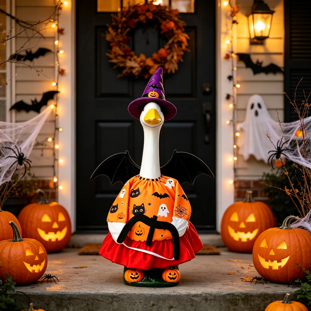 Porch Goose Outfits Halloween, Fall Porch Goose Outfit for 23-Inch Figurine, Seasonal Yard Display, Goose Statue Not Included