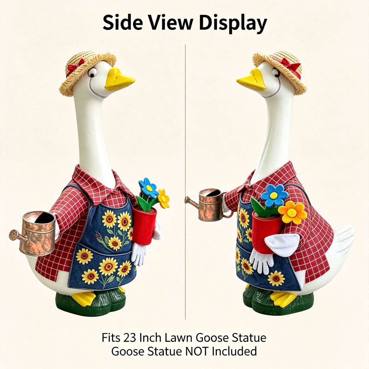 Gardener Farmhouse Goose Outfit for 23‑Inch Lawn Goose Statue, Decorative Yard Figurine Costume with Straw Hat, Watering Can & Flower Pot Prop, Farm Porch Display Outfit, Goose Statue NOT Included