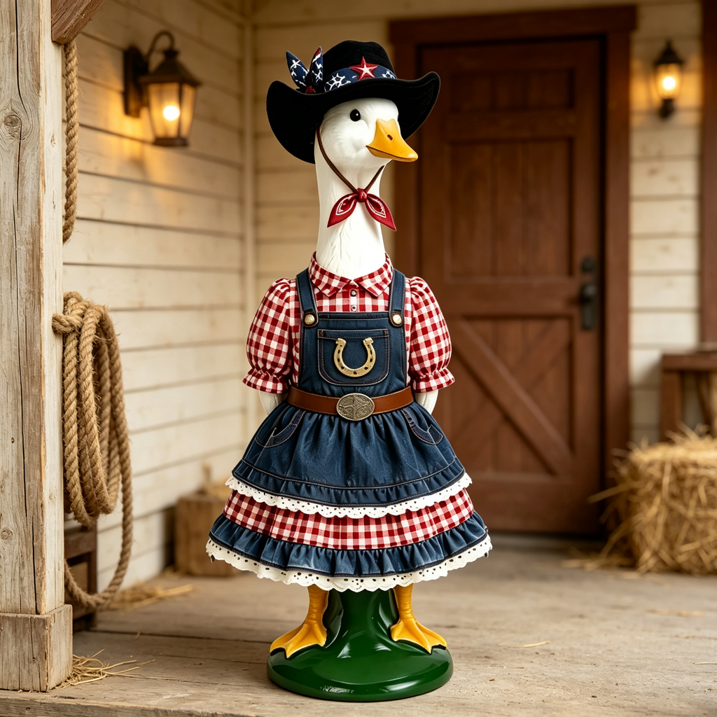 Western Cowgirl‑Style Goose Costume Outfit for 23 Inch Lawn Goose Statue, Ranch‑Inspired Attire with Cowboy Hat & Horseshoe Accent, Rustic Country Porch Yard Display Decor, Goose Statue NOT Included