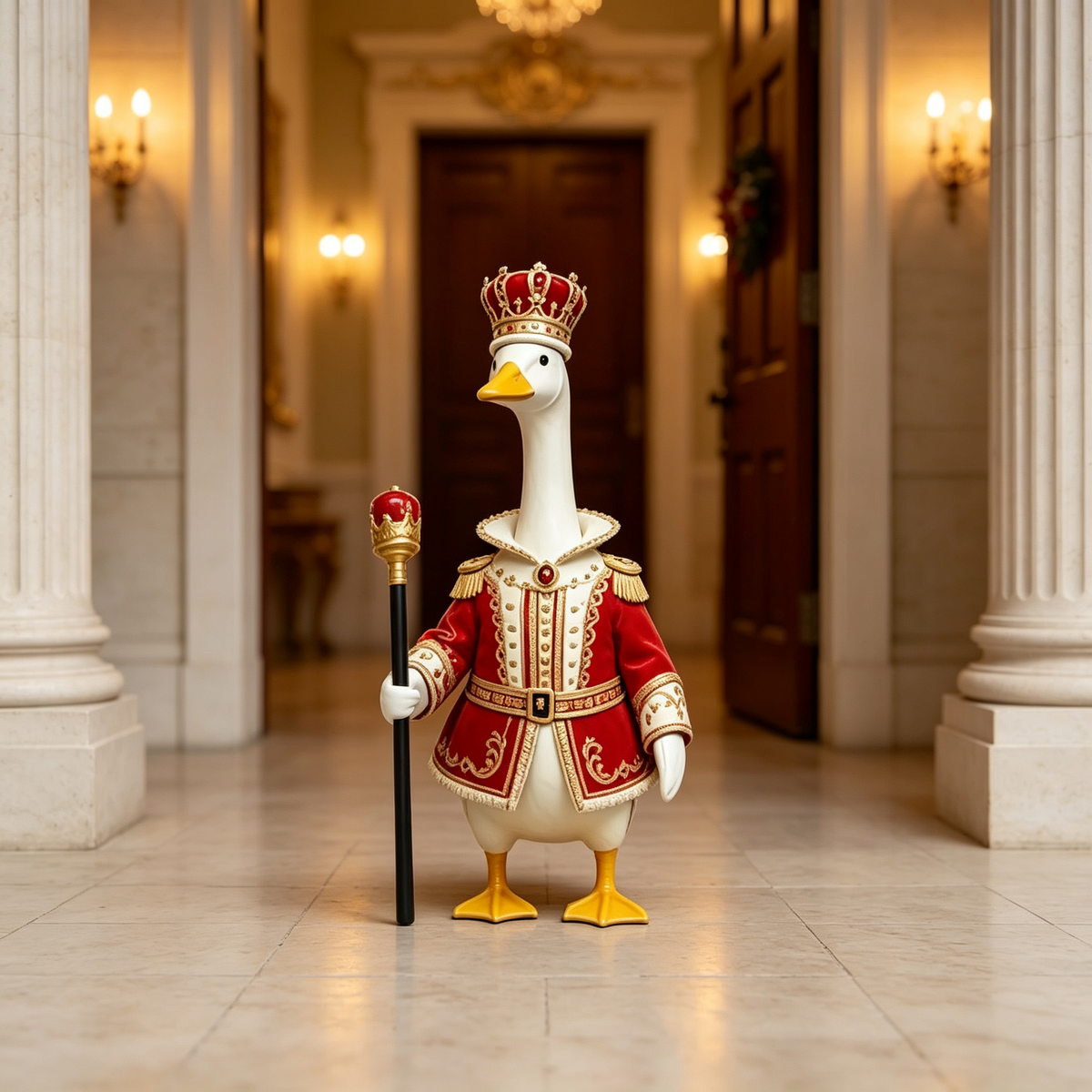Royal King‑Style Goose Costume Outfit for 23 Inch Lawn Goose Statue, Regal Palace‑Inspired Attire with Crown & Scepter, Majestic Porch Yard Display Decor, Goose Statue NOT Included