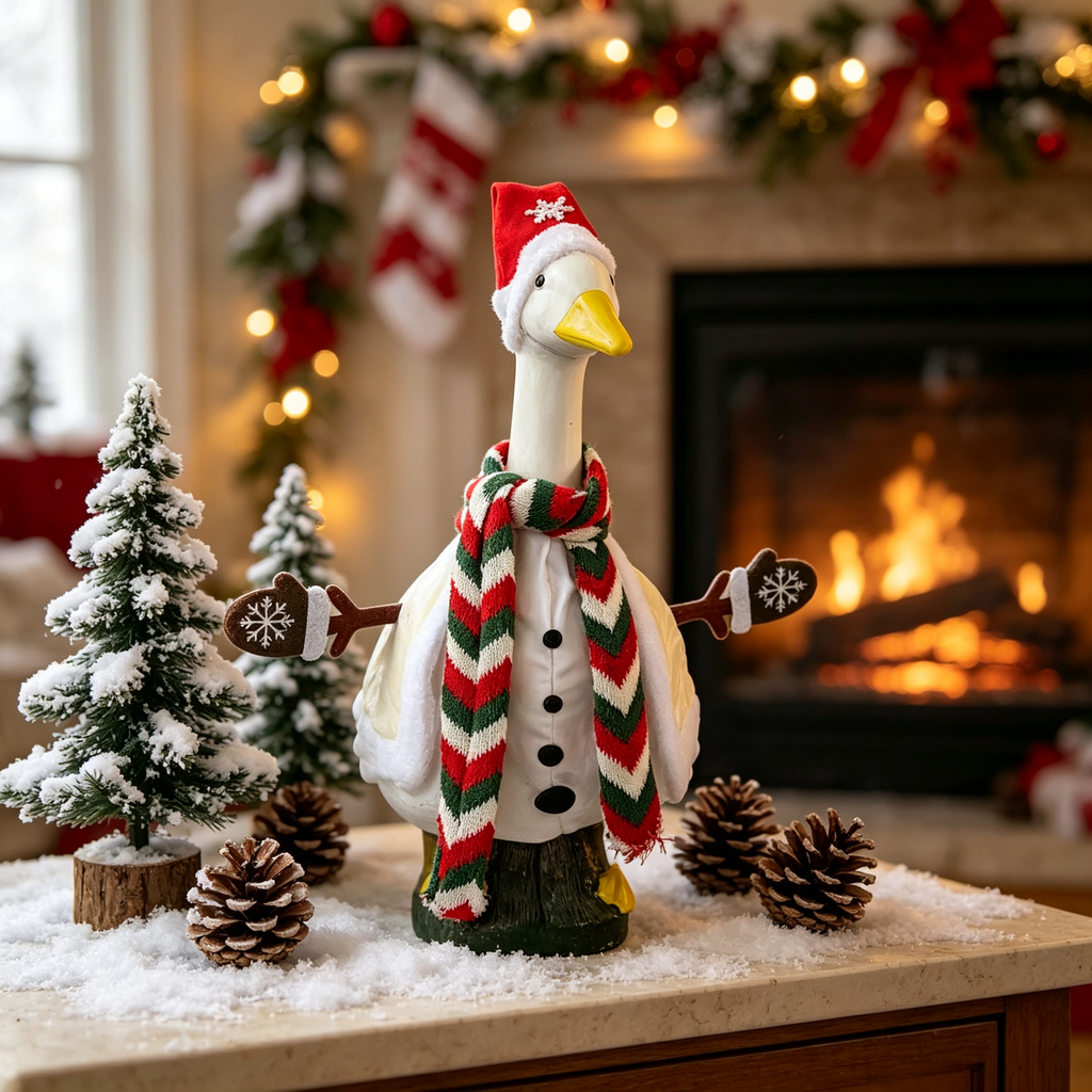 Snowman‑Style Winter Lawn Goose Outfit for 23‑Inch Lawn Goose Statue, Seasonal Figurine Costume with Knit‑Look Scarf & Snowflake Accents, for Indoor & Snowy Porch Display, Goose Statue NOT Included