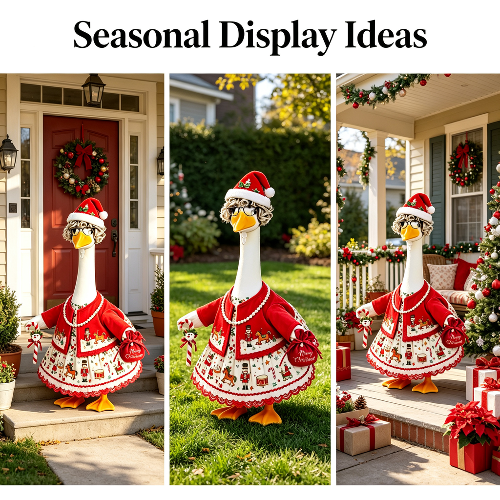 Christmas Porch Goose Outfit, 23 Inch Holiday Dress Costume for Porch Goose Statue (Goose Not Included)