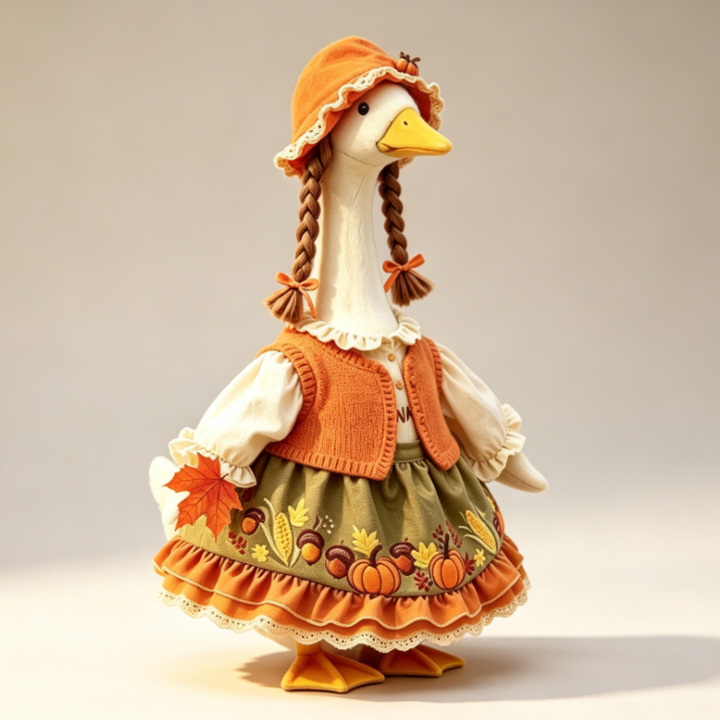 Autumn Harvest Goose Outfit for 23‑Inch Lawn Goose Statue, Farmhouse Porch Decor Costume with Bonnet Hat & Vest, Seasonal Yard Figurine Outfit, Goose Statue NOT Included