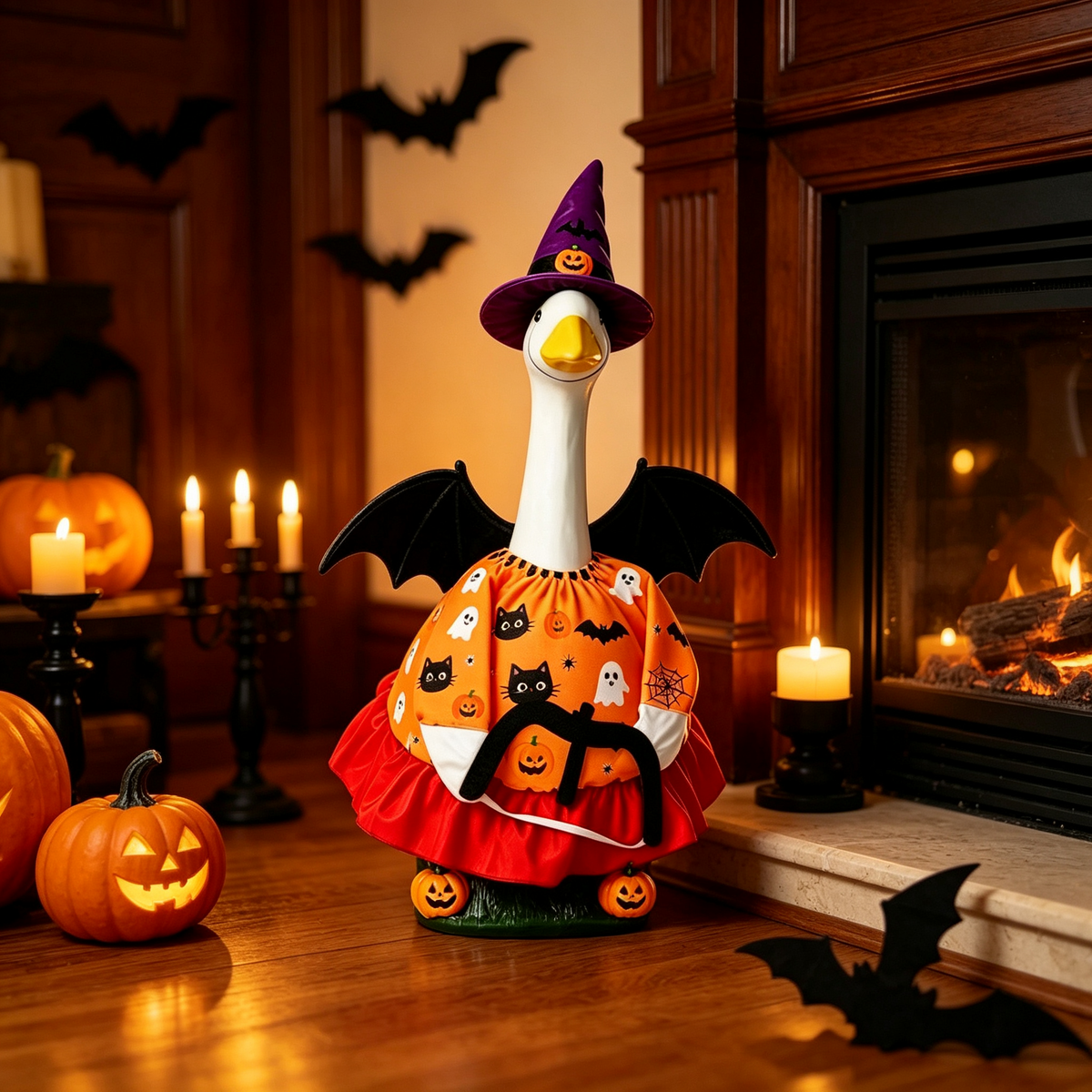 Porch Goose Outfits Halloween, Fall Porch Goose Outfit for 23-Inch Figurine, Seasonal Yard Display, Goose Statue Not Included