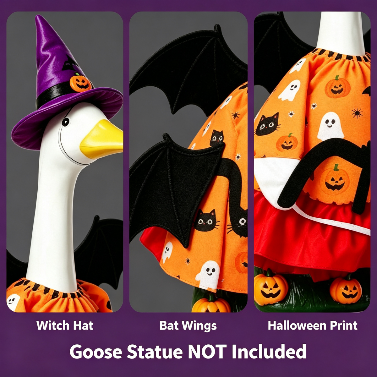 Porch Goose Outfits Halloween, Fall Porch Goose Outfit for 23-Inch Figurine, Seasonal Yard Display, Goose Statue Not Included