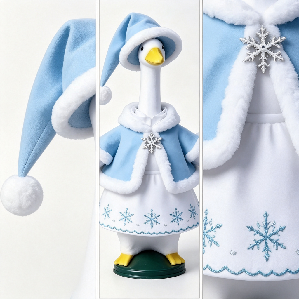 Winter Snow‑Theme Goose Costume Outfit for 23 Inch Lawn Goose Statue, Light‑Blue Cape & Snowflake Accents, Cool‑Toned Cold‑Season Porch Yard Display Decor, Goose Statue NOT Included