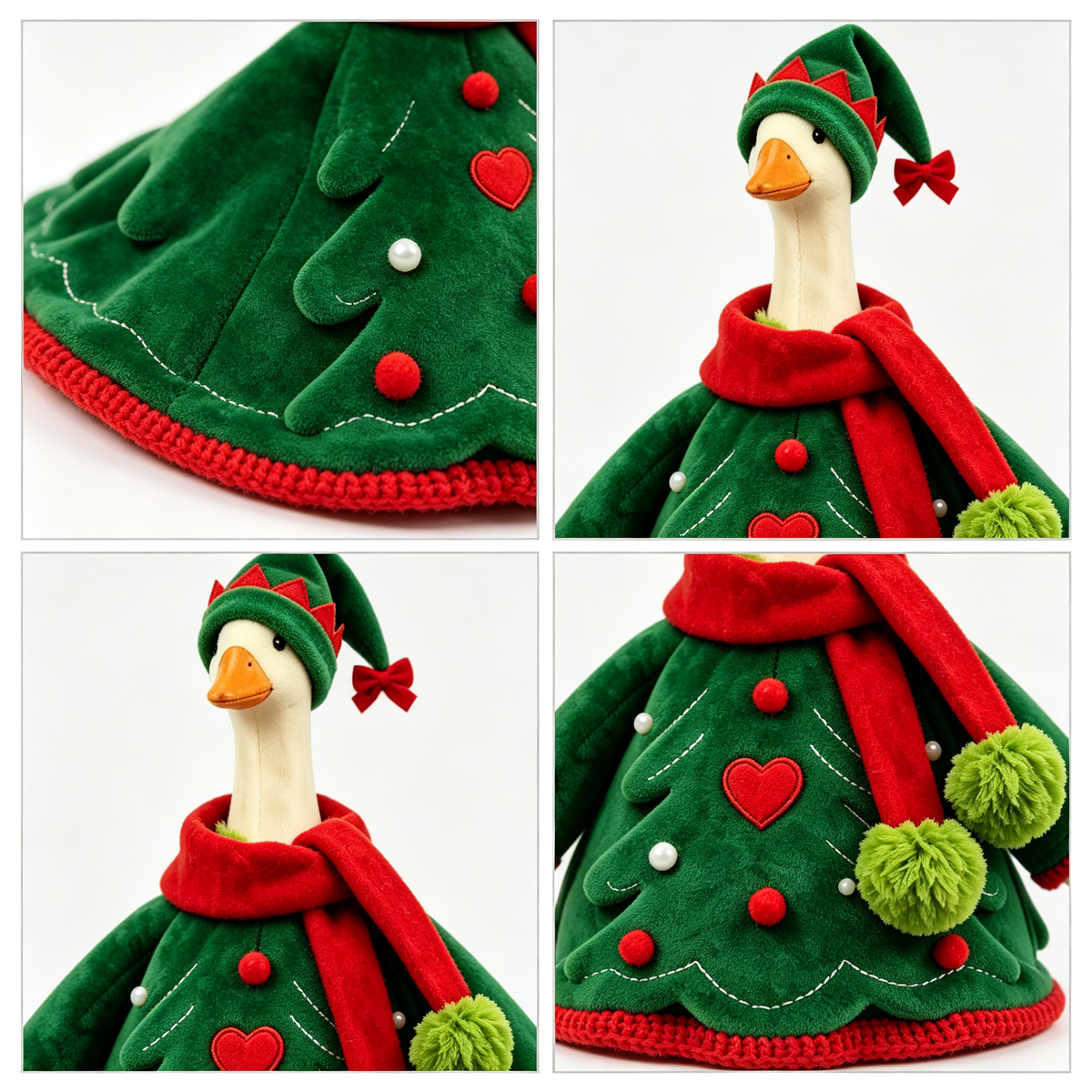 Christmas Tree Goose Costume Outfit for 23 Inch Lawn Goose Statue, Festive Tree‑Shaped Clothing with Elf Hat & Scarf, Farmhouse Porch Garden Decor, Goose Statue NOT Included
