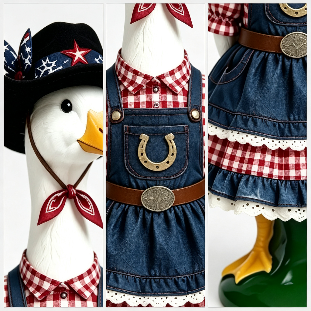 Western Cowgirl‑Style Goose Costume Outfit for 23 Inch Lawn Goose Statue, Ranch‑Inspired Attire with Cowboy Hat & Horseshoe Accent, Rustic Country Porch Yard Display Decor, Goose Statue NOT Included