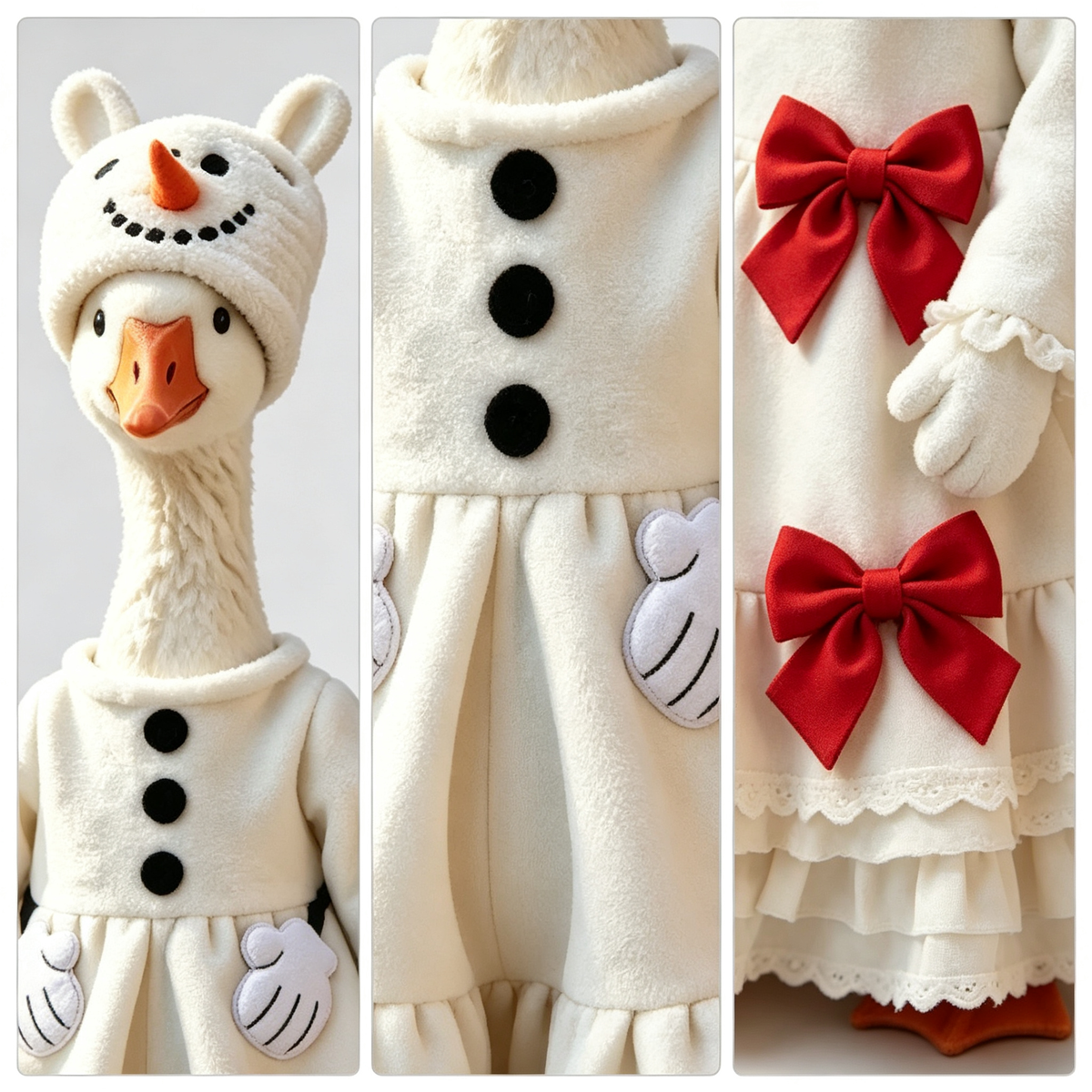 Snowman‑Style Goose Costume Outfit for 23 Inch Lawn Goose Statue, Winter Snow‑Themed Dress with Snowman Hat & Red Bows, Whimsical Cold‑Season Porch Yard Display Decor, Goose Statue NOT Included