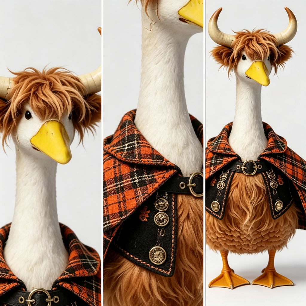 Viking Highland Warrior Goose Costume Outfit for 23 Inch Lawn Goose Statue, Plaid Cape with Horn‑Style Headpiece, Rustic Wild‑Vibe Porch Yard Display Decor, Goose Statue NOT Included