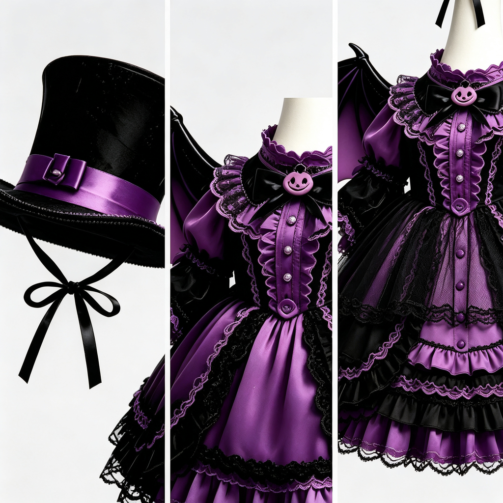 Dark Gothic Lolita‑Style Goose Costume Outfit for 23 Inch Lawn Goose Statue, Spooky Attire with Bat Wings & Top Hat, Whimsical Moody Porch Yard Display Decor, Goose Statue NOT Included