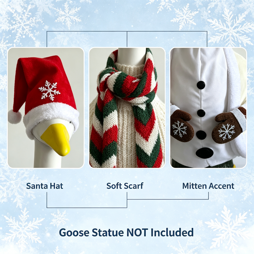 Snowman‑Style Winter Lawn Goose Outfit for 23‑Inch Lawn Goose Statue, Seasonal Figurine Costume with Knit‑Look Scarf & Snowflake Accents, for Indoor & Snowy Porch Display, Goose Statue NOT Included