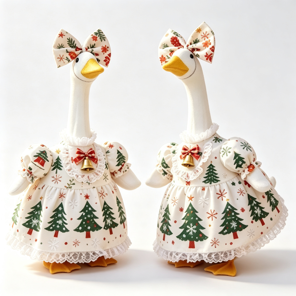 23" Porch Goose Christmas Outfit, Tree‑Snowflake Dress w/ Bow & Bell, Statue Not Included