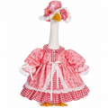 Cute Pastoral Porch Goose Outfit for 23‑Inch Lawn Goose Statue, Pink Gingham Floral Dress with Decorative Sun Hat, Sweet Country‑Style Yard Display Costume, Goose Statue NOT Included