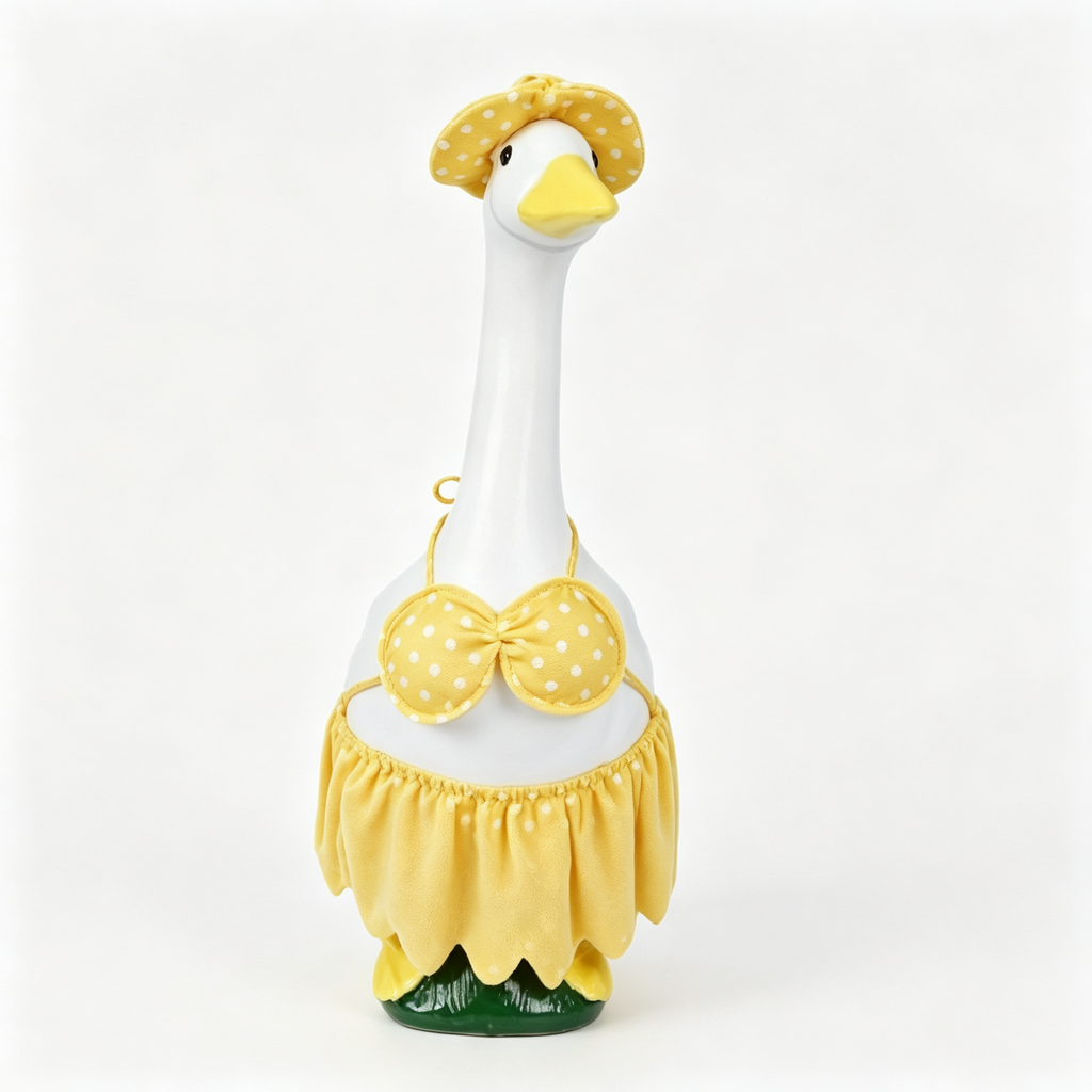 Yellow Polka‑Dot Beach Style Goose Outfit, Summer Porch Goose Costume Set with Sun Hat, Decorative Outfit for 23‑Inch Lawn Goose Statue, Goose Figure Not Included