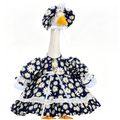 Fresh Garden‑Style Porch Goose Outfit for 23‑Inch Lawn Goose Statue, Navy Blue Daisy Print Dress with Matching Bonnet Hat, Light Spring Yard Display Costume, Goose Statue NOT Included