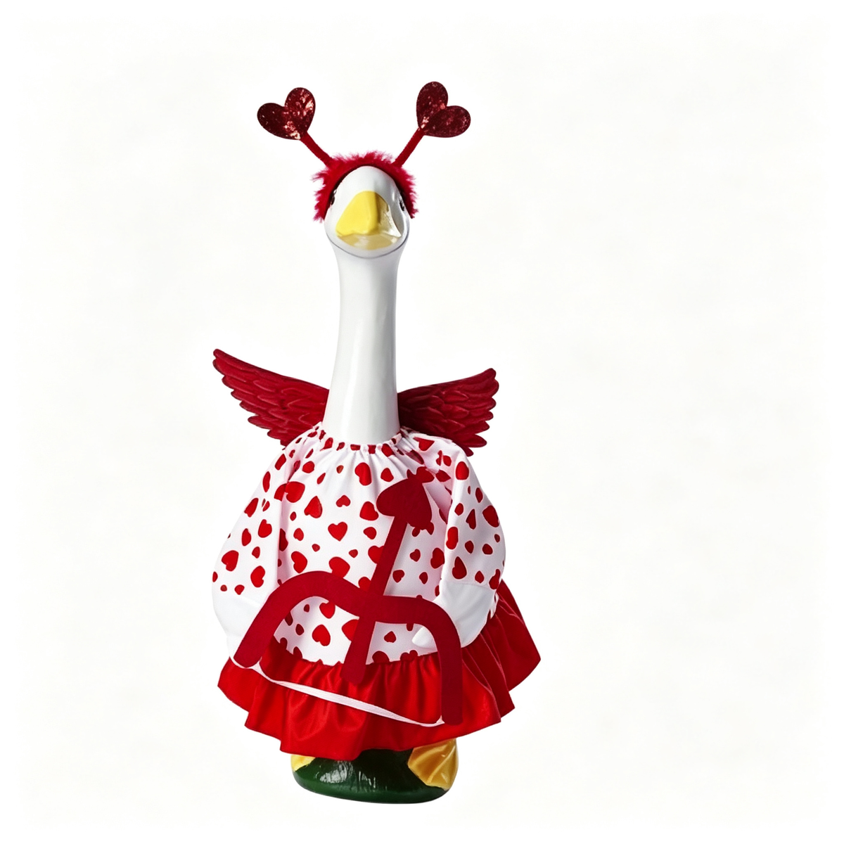 Romantic Cupid‑Style Porch Goose Outfit for 23‑Inch Lawn Goose Statue, Heart‑Print Costume with Angel Wings & Heart Headband, Themed Yard Display Costume, Goose Statue NOT Included