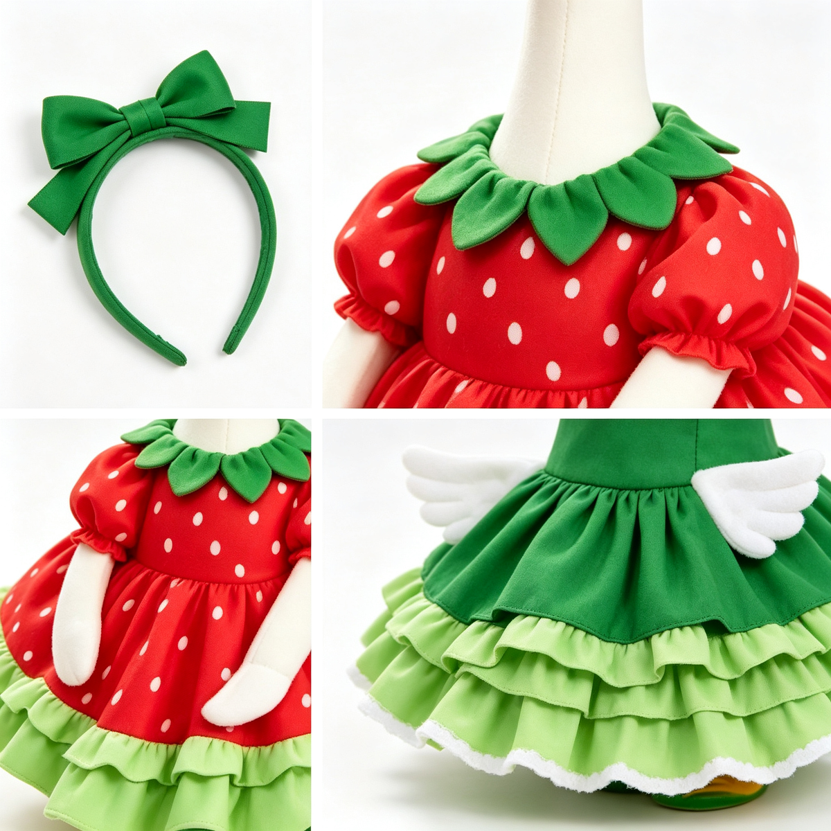 Sweet Fruit‑Themed Porch Goose Outfit for 23‑Inch Lawn Goose Statue, Strawberry Print Dress with Green Bow & Ruffled Trim, Spring Summer Yard Display Costume, Goose Statue NOT Included