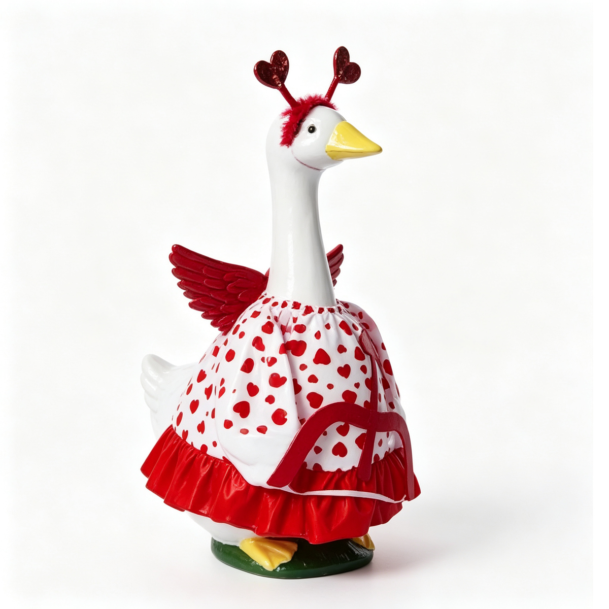 Romantic Cupid‑Style Porch Goose Outfit for 23‑Inch Lawn Goose Statue, Heart‑Print Costume with Angel Wings & Heart Headband, Themed Yard Display Costume, Goose Statue NOT Included