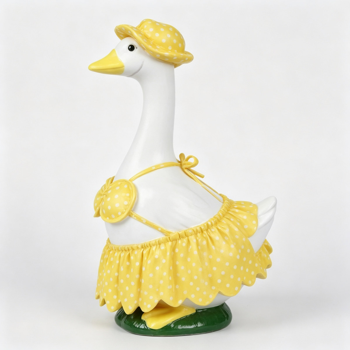 Yellow Polka‑Dot Beach Style Goose Outfit, Summer Porch Goose Costume Set with Sun Hat, Decorative Outfit for 23‑Inch Lawn Goose Statue, Goose Figure Not Included