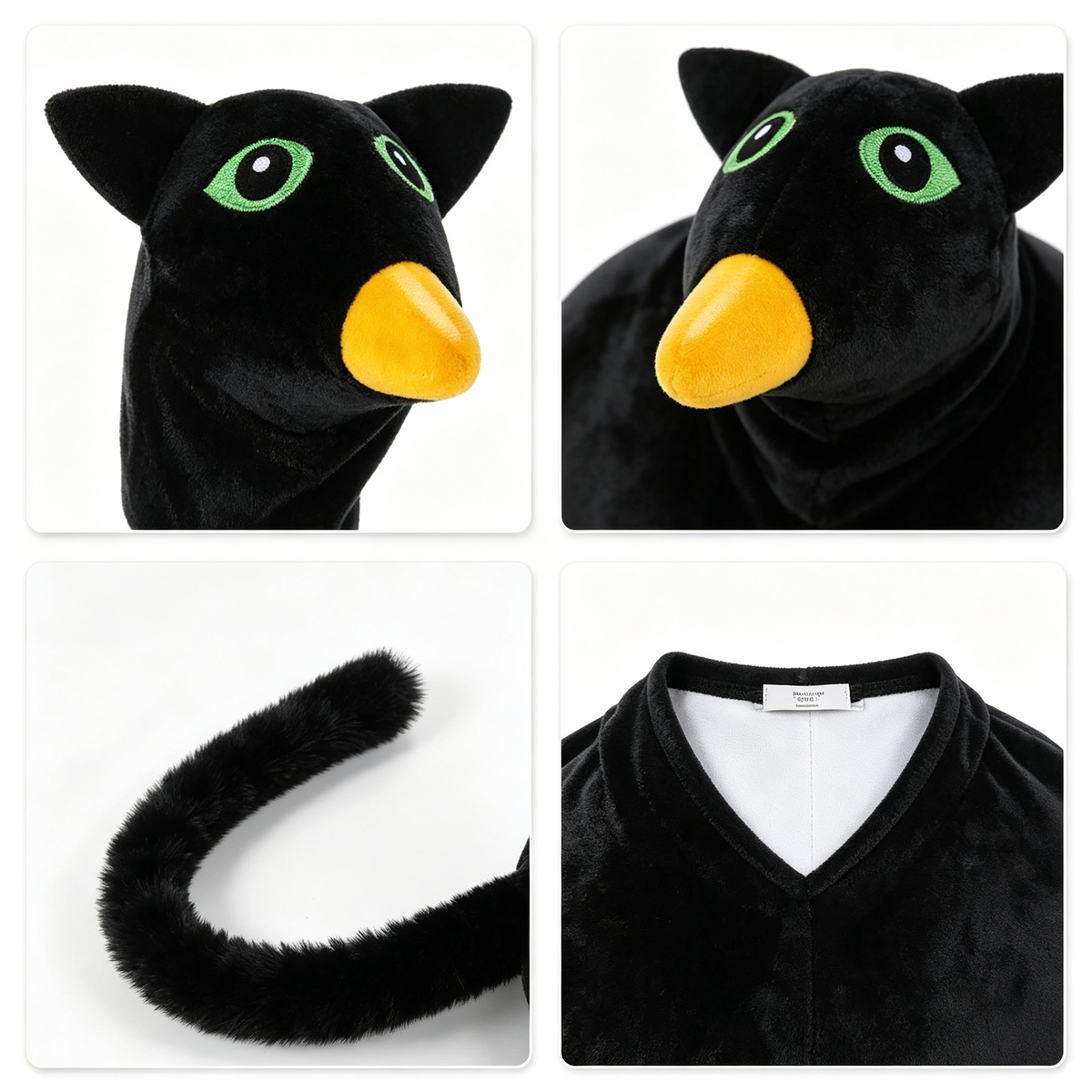 Fun Whimsical Black Cat Goose Outfit, Novelty Animal‑Themed Costume Set with Cat Head Cover & Furry Tail, Decor Accessory for 23‑Inch Lawn Goose Statue, Goose Figure Not Included