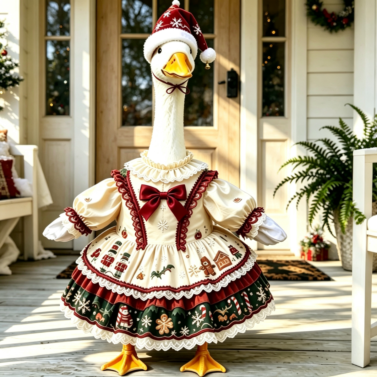Porch Goose Outfits Christmas, 23‑Inch Lawn Goose Costume, Seasonal Yard Decor Outdoor Holiday Decoration, Xmas Lawn Ornaments Winter Porch Decor, Goose Statue Not Included