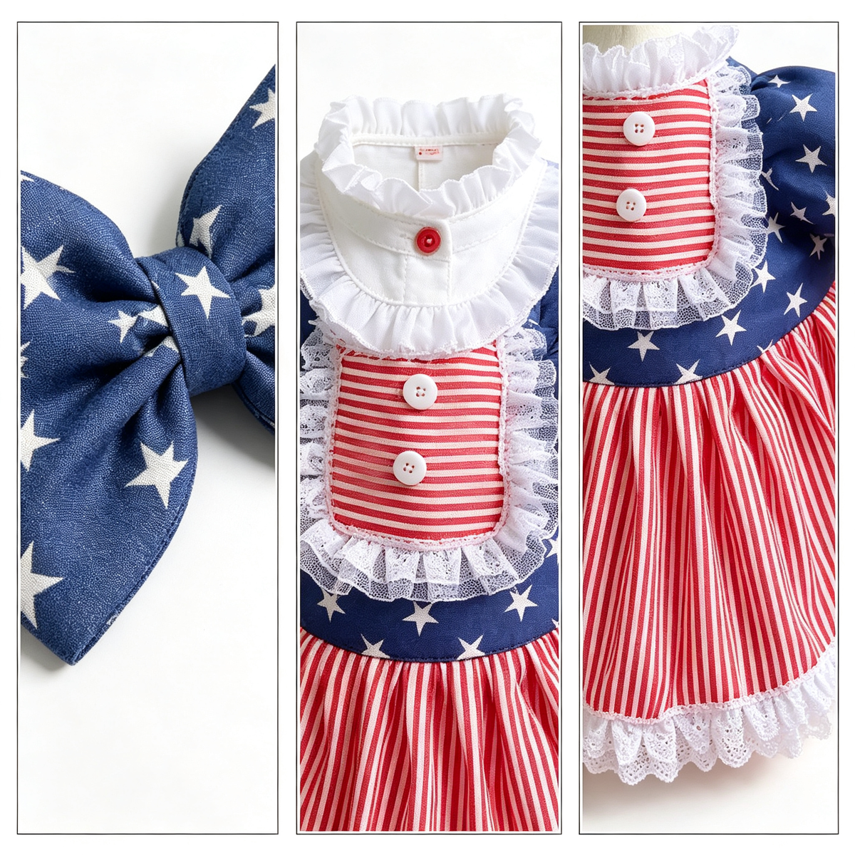 Patriotic Americana Porch Goose Outfit for 23‑Inch Lawn Goose Statue, Star‑Stripe Themed Dress with Large Bow & Lace Trim, Independence Day Yard Display Costume, Goose Statue NOT Included