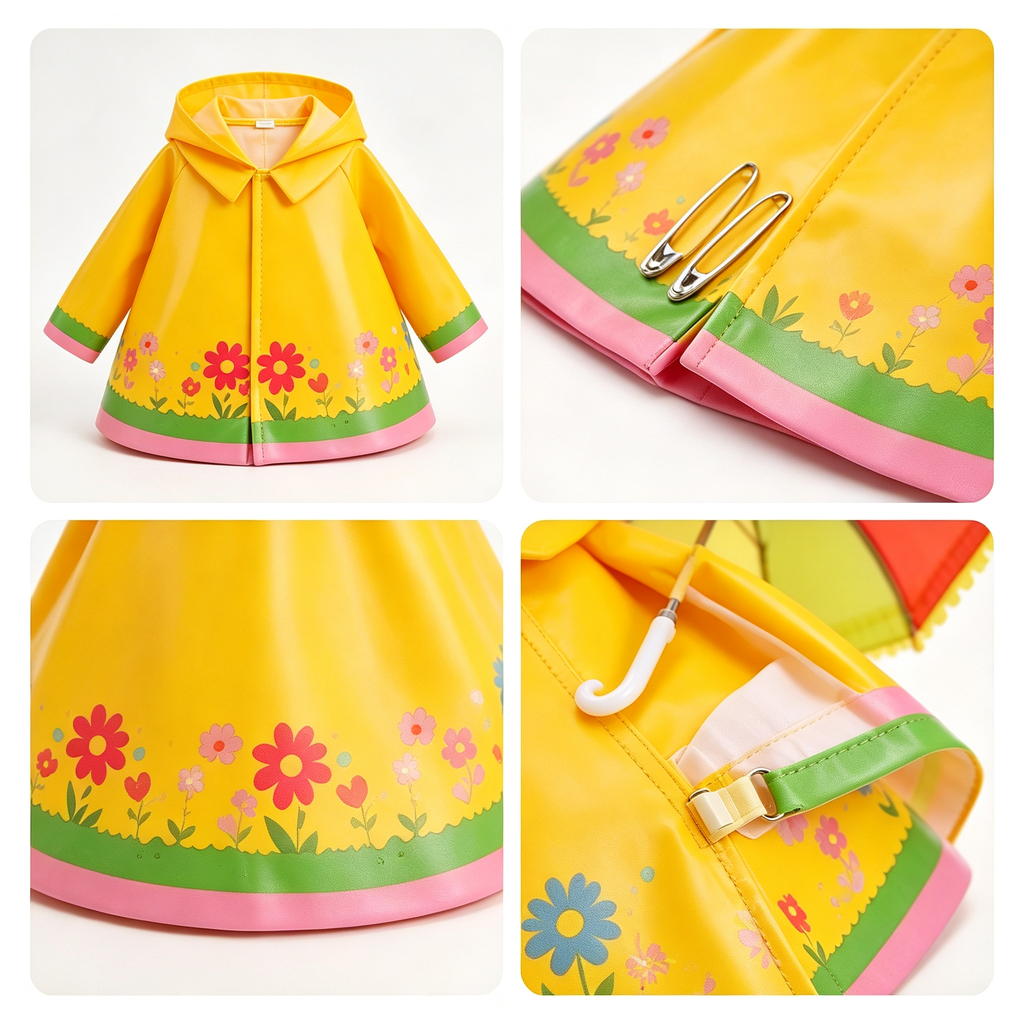 Cute Spring Rainy‑Day Goose Outfit, Playful Cartoon‑Style Raincoat Costume Set with Hat & Mini Umbrella, Decor Accessory for 23‑Inch Lawn Goose Statue, Goose Statue Not Included