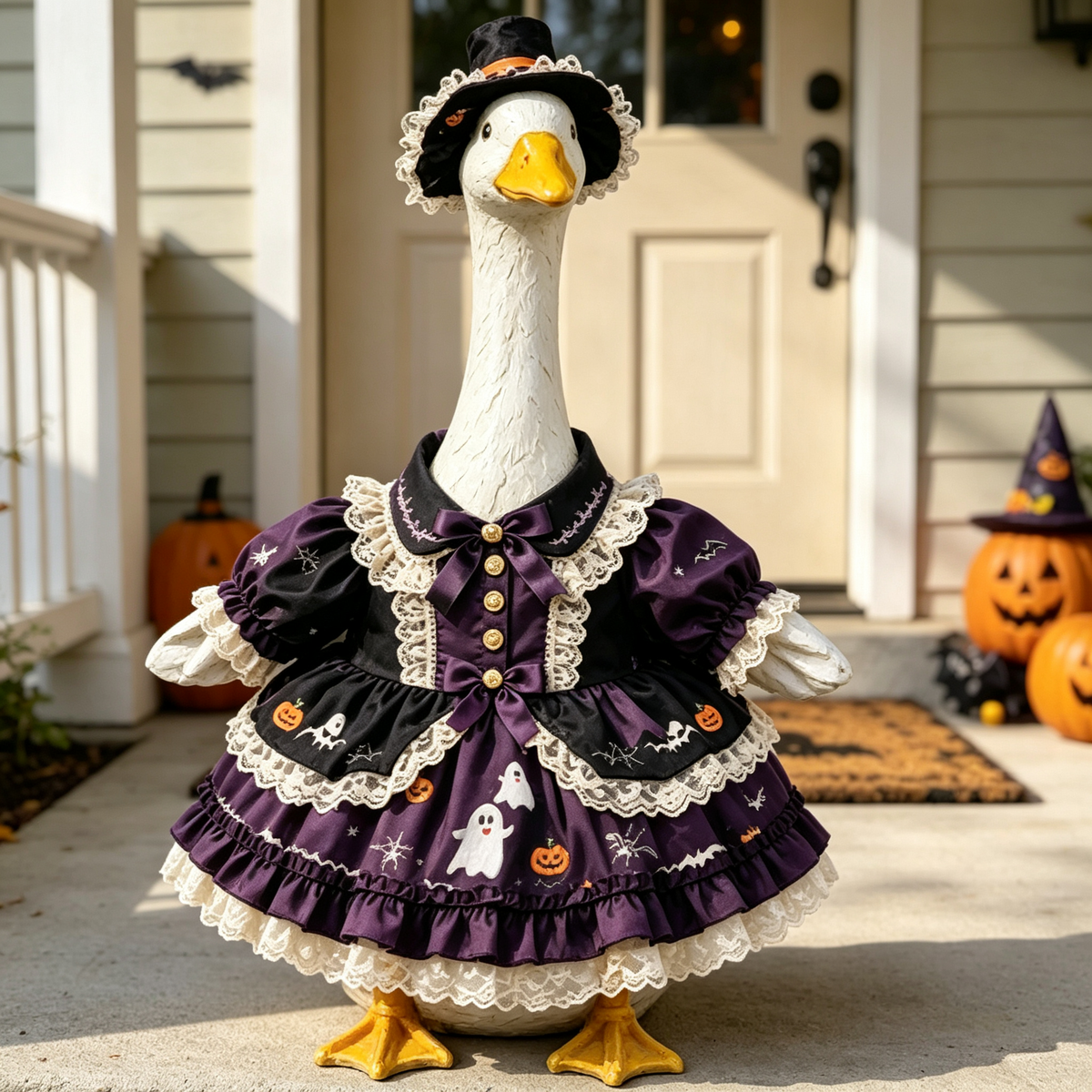 Porch Goose Outfits Halloween, 23‑Inch Lawn Goose Costume, Seasonal Yard Decor Outdoor Holiday Decoration, Halloween Lawn Ornaments Thanksgiving Porch Decor, Goose Statue Not Included