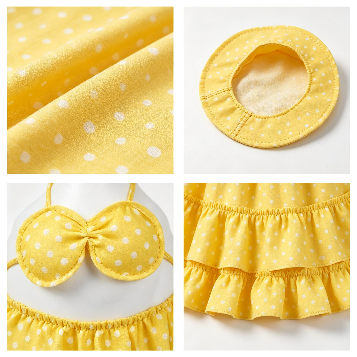 Yellow Polka‑Dot Beach Style Goose Outfit, Summer Porch Goose Costume Set with Sun Hat, Decorative Outfit for 23‑Inch Lawn Goose Statue, Goose Figure Not Included