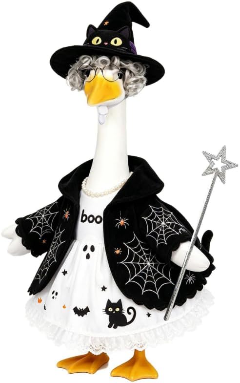 Porch Goose Outfit for 23 Inch Lawn Goose Statue, Holiday Costume Set with Hat & Dress, Halloween Farmhouse Themed Yard Patio Decor, Goose Statue NOT Included